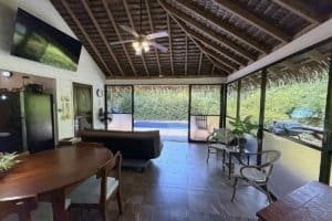 Interior view of a jungle home with private pool and scenic views in Dominical.