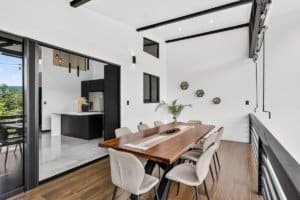 Contemporary dining room with mountain views and stylish decor in Dominical.