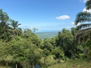 Lush tropical landscape with ocean and sunset views in Dominical, Costa Rica.